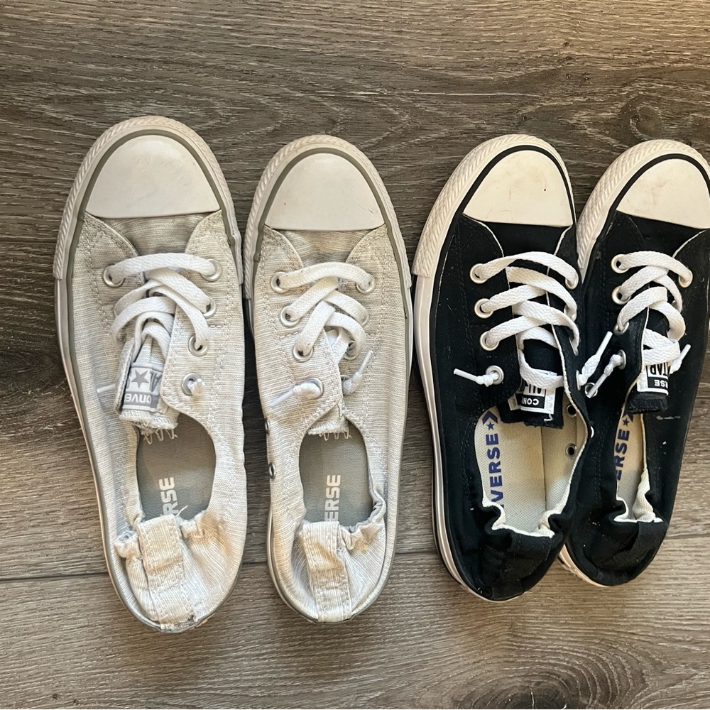 Lot 2 Women’s Converse Chuck Taylors Slip On Black Gray Sliver Size 8 Shoreline